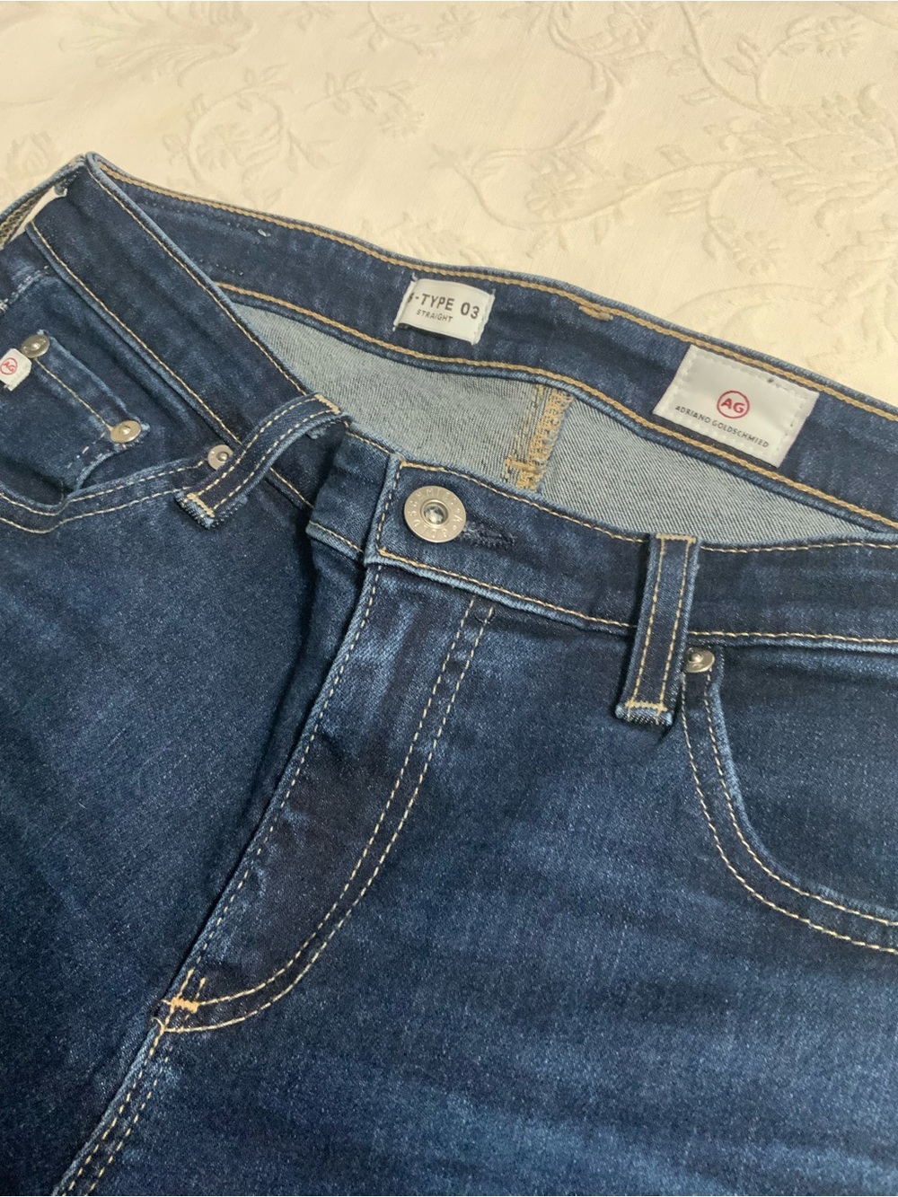 Ag Adriano Goldschmied Dark Wash Mid/High-Rise B Type 03 Straight Leg Jeans, 28